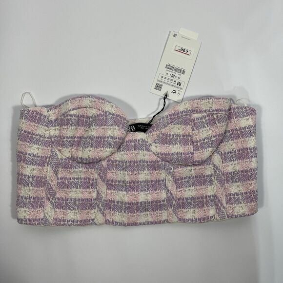 ZARA‎ Textured Tweed Strapless Corset Crop Top size M NWT - Picture 1 of 6